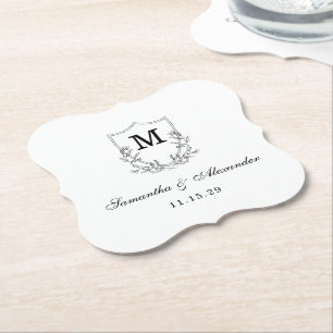 Elegant Black & White Crest Paper Coaster