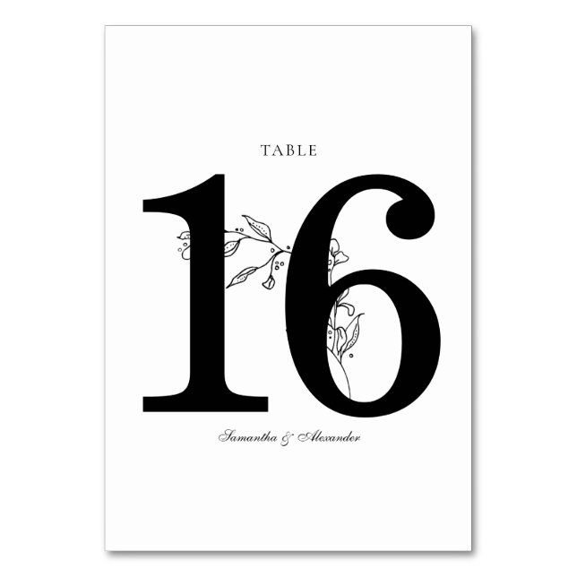 Elegant Black & White Crest Table Number (Front)