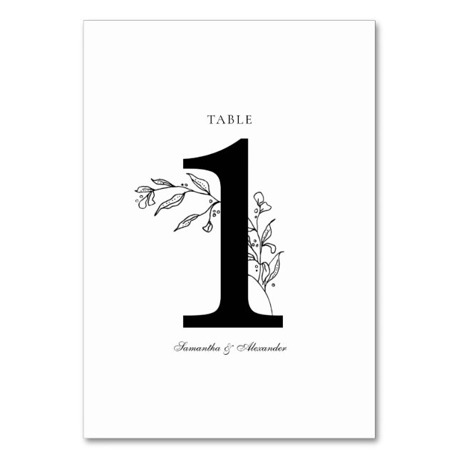 Elegant Black & White Crest Table Number (Front)