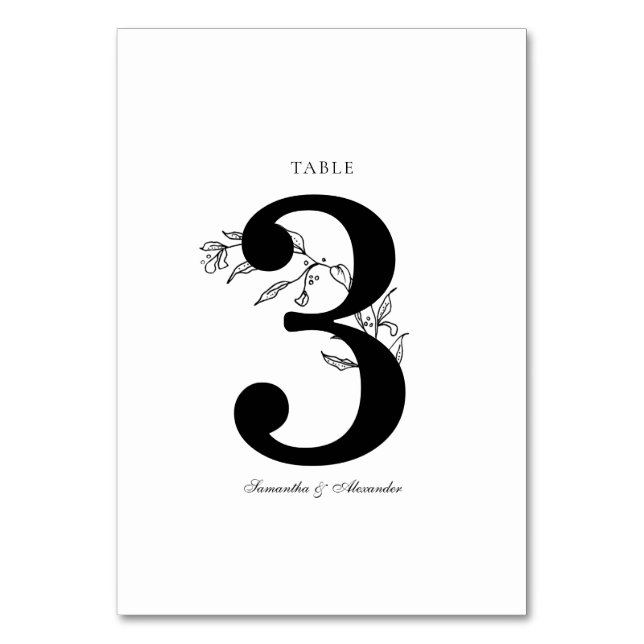 Elegant Black & White Crest Table Number (Front)