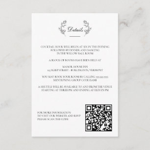 Elegant Black & White Crest Wedding Enclosure Card
