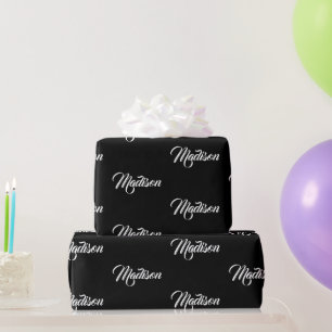 Elegant black white custom calligraphy name wrapping paper