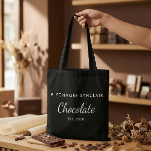 Elegant Black White Custom Chocolate Customer Gift Tote Bag