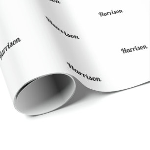 Elegant black & white custom name text birthday wrapping paper