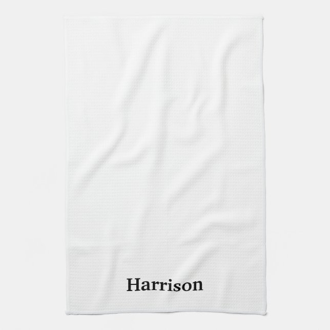 Elegant black white custom name text monogram kitchen towel (Vertical)