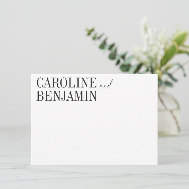 Elegant Black White Custom Name Wedding Stationery Card (Standing Front)