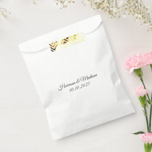 Elegant black white custom script name wedding favour bag