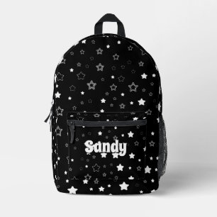 Elegant black &white cute stars custom name printed backpack