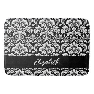 Elegant Black White Damask Bath Mat