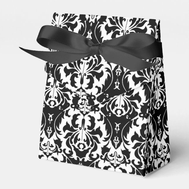 Elegant Black & White Damask Favor Box (Front Side)