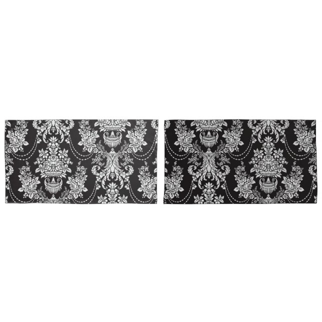 Elegant Black White Damask Metallic Pillowcase (Front-Set)