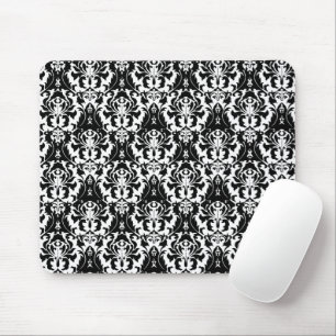 Elegant Black & White Damask Mouse Pad