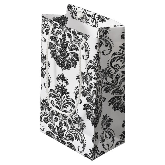 elegant black white Damask party Small Gift Bag (Front Angled)