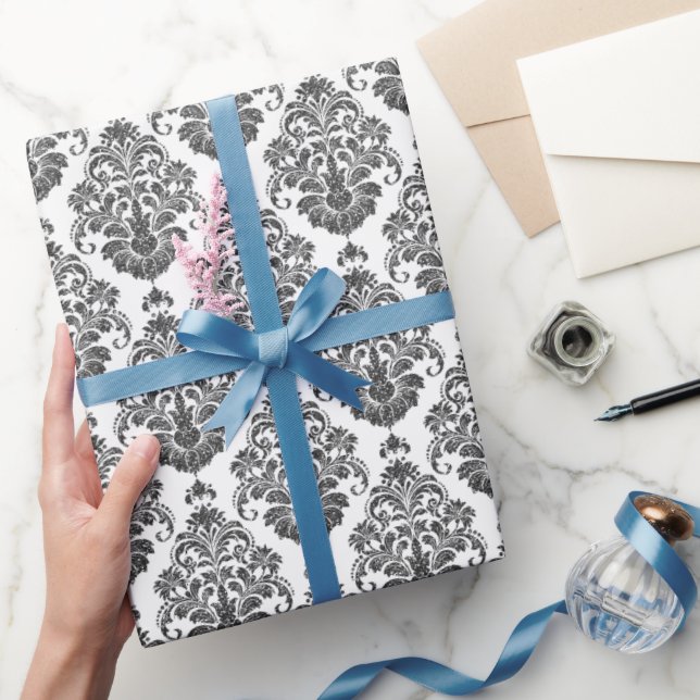 elegant black white Damask party Wrapping Paper (Gifting)