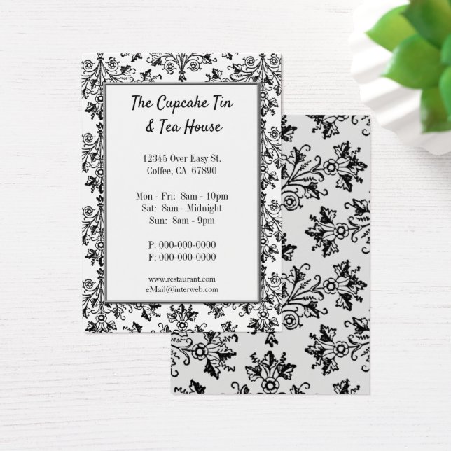 Elegant  Black White Damask Pattern Custom Card (Desk)