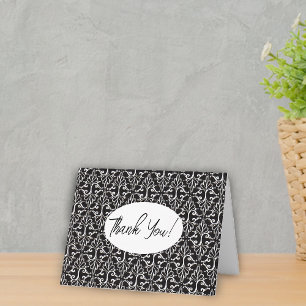Elegant black White Damask Pattern Scrolls Thank You Card
