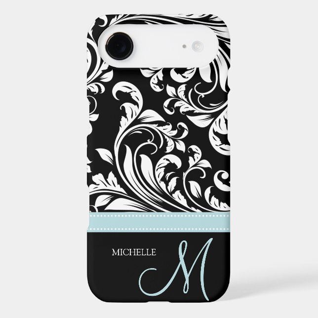 Elegant Black & White Damask Pattern with Monogram Case-Mate Samsung Galaxy Case (Back)