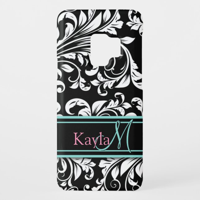 Elegant Black & White Damask Pattern with Monogram Case-Mate Samsung Galaxy Case (Back)