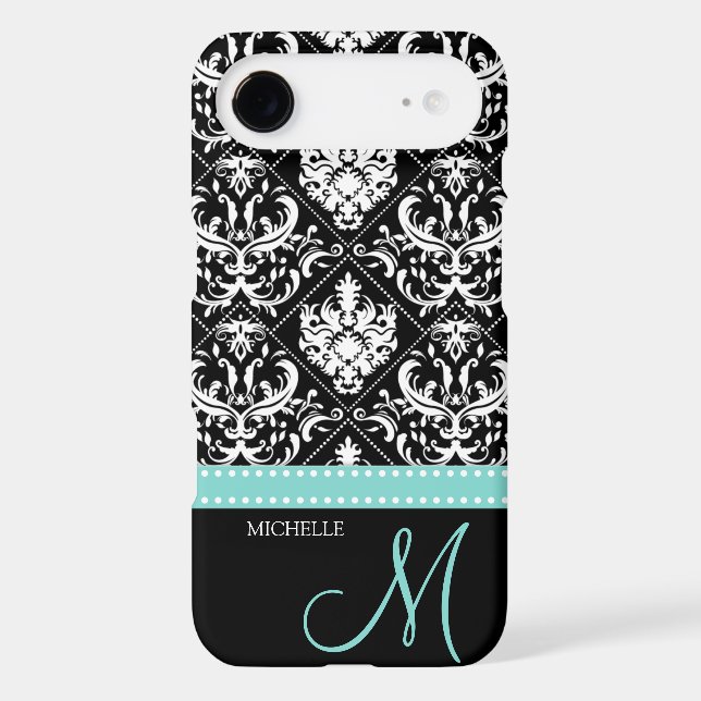 Elegant Black & White Damask Pattern with Monogram Case-Mate Samsung Galaxy Case (Back)