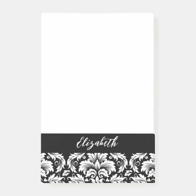 Elegant Black White Damask Post-it Notes (Front)