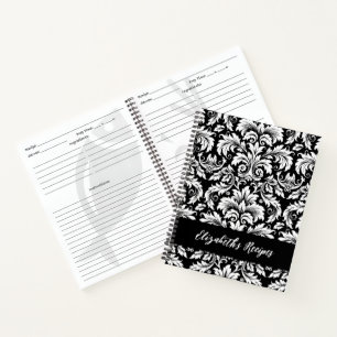Elegant Black White Damask Recipe Notebook