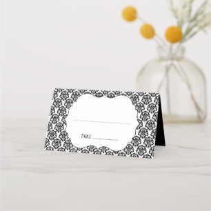 Elegant Black White Damask Wedding Escort Card