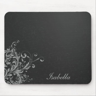 Elegant black white damask with floral mouse pad