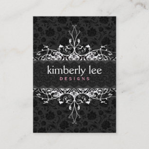 Elegant Black & White Damasks & Lace Business Card