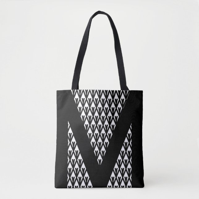 Elegant Black White Diamond Pattern Tote Bag (Front)