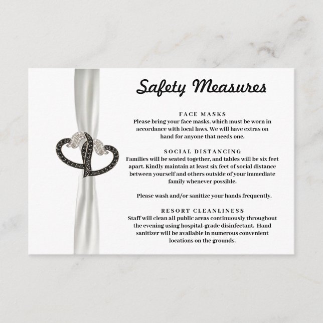 Elegant Black & White Diamond Safety Measures Enclosure Card (Front)
