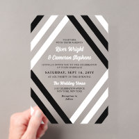 Elegant Black White Diamond Stripes Modern Wedding
