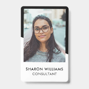 Elegant Black White Employee Photo Company Logo Badge