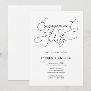 Elegant Black & White Engagement Party Invitation