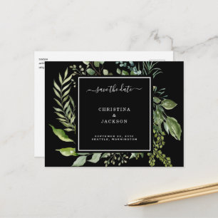 Elegant Black & White Eucalyptus Save the Date QR  Announcement Postcard