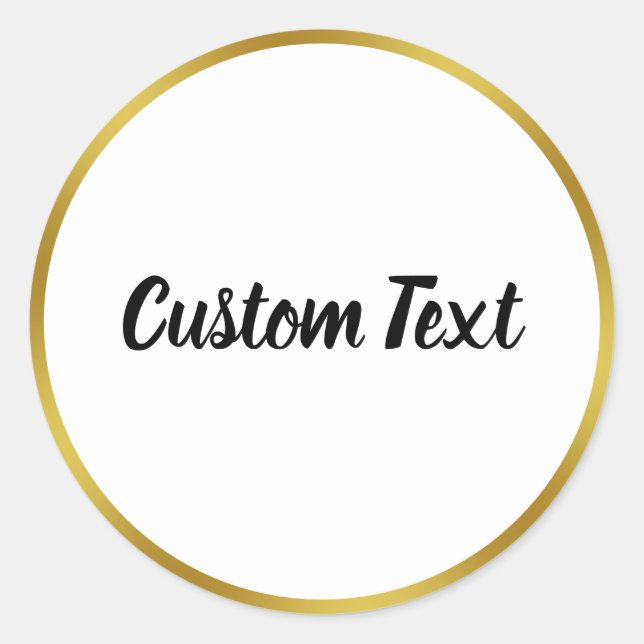 Elegant Black White Faux Gold Your Text Template Classic Round Sticker (Front)