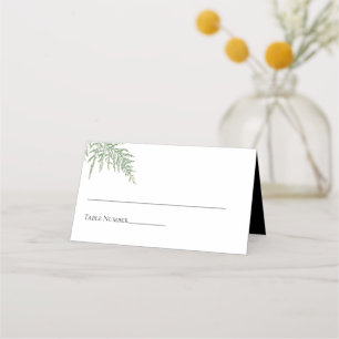 Elegant Black White Fern Greenery Wedding Place Card