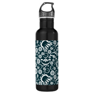 Elegant black white floral 710 ml water bottle