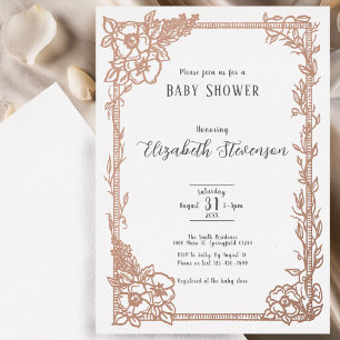 Elegant Black White Floral Baby Shower Rose Gold