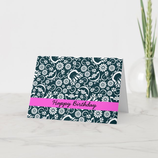 Elegant black white floral Birthday Card (Front)