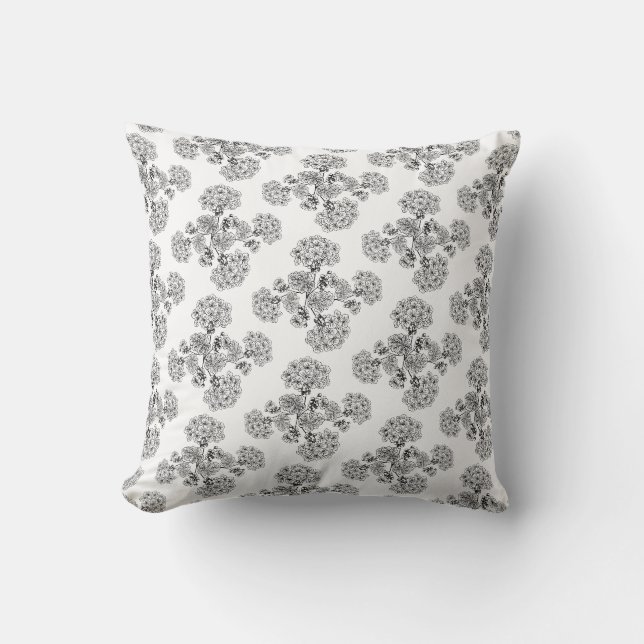 Elegant Black  White floral Damask pattern Throw Pillow (Front)