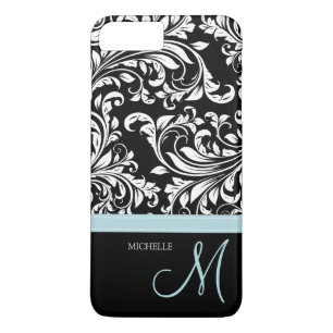 Elegant black & white floral damask with monogram Case-Mate iPhone case