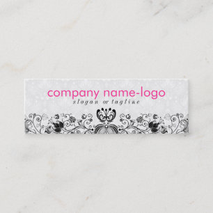 Elegant Black & White Floral Damasks & Swirls 2 Mini Business Card