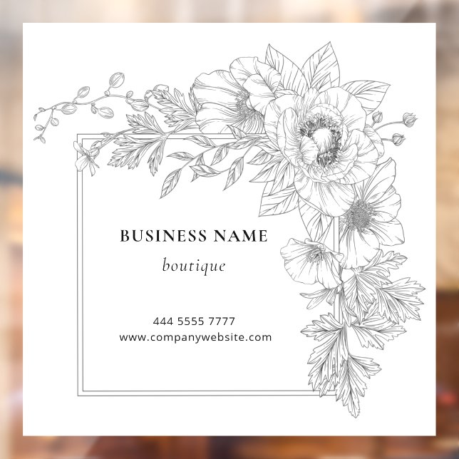 Elegant Black & White Floral Frame Salon Boutique  Window Cling (Sheet 2)