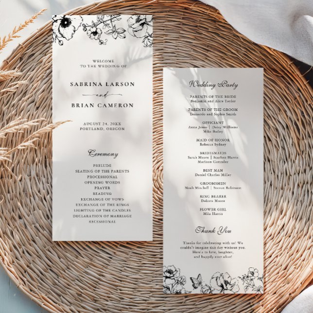 Elegant Black White Floral Garden Wedding Program (Creator Uploaded)