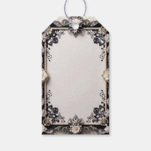 Elegant Black White Floral Gift Tag