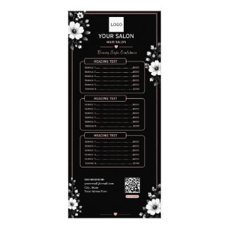 Elegant Black & White Floral Hair Salon Rack Card