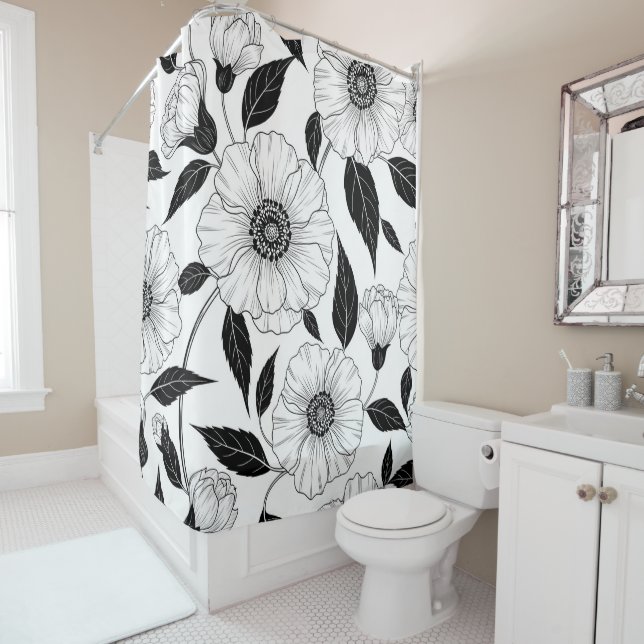 Elegant Black White Floral Line Art Pattern (1) (In Situ)