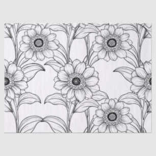 Elegant Black White Floral Line Art Pattern (2) Tissue Paper
