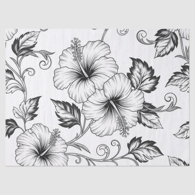 Elegant Black White Floral Line Art Pattern (3) Tissue Paper (Front)