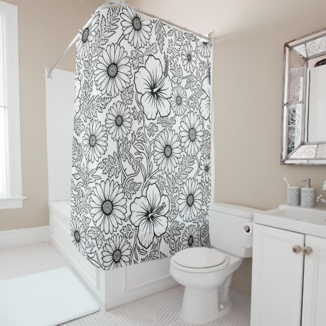 Elegant Black White Floral Line Art Pattern (4) (In Situ)